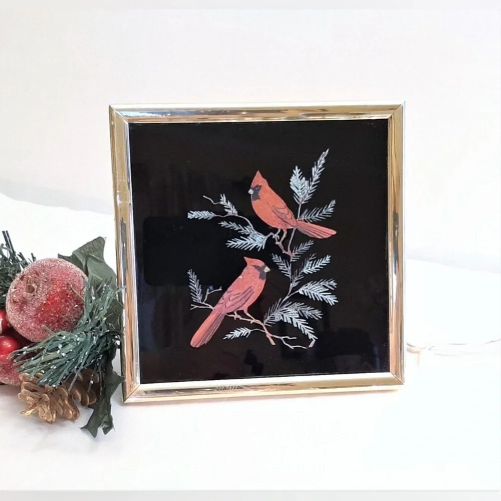 Framed Cardinal Picture Kafka Screened Metal Etching Vintage  Euc  Beautiful